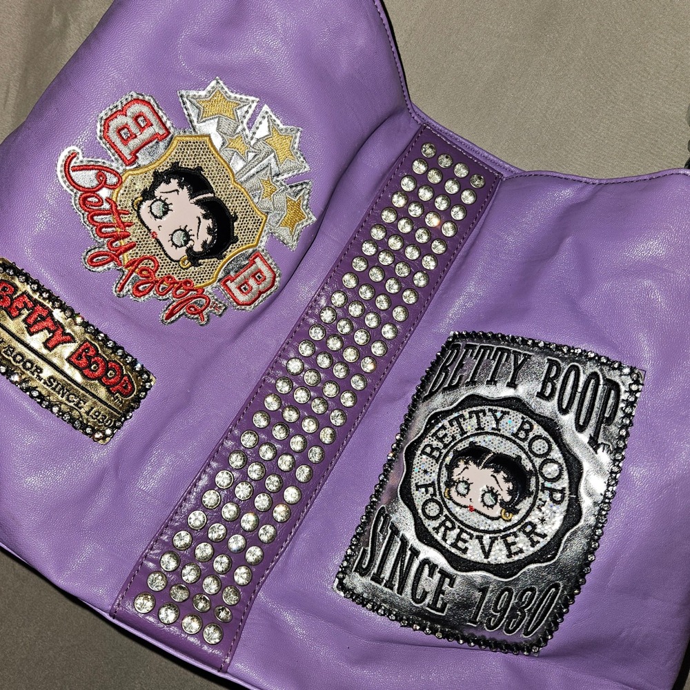 Betty Boop Purple Purse Rhinestone Embellished Shoulder Bag - Picture 3 of 5
